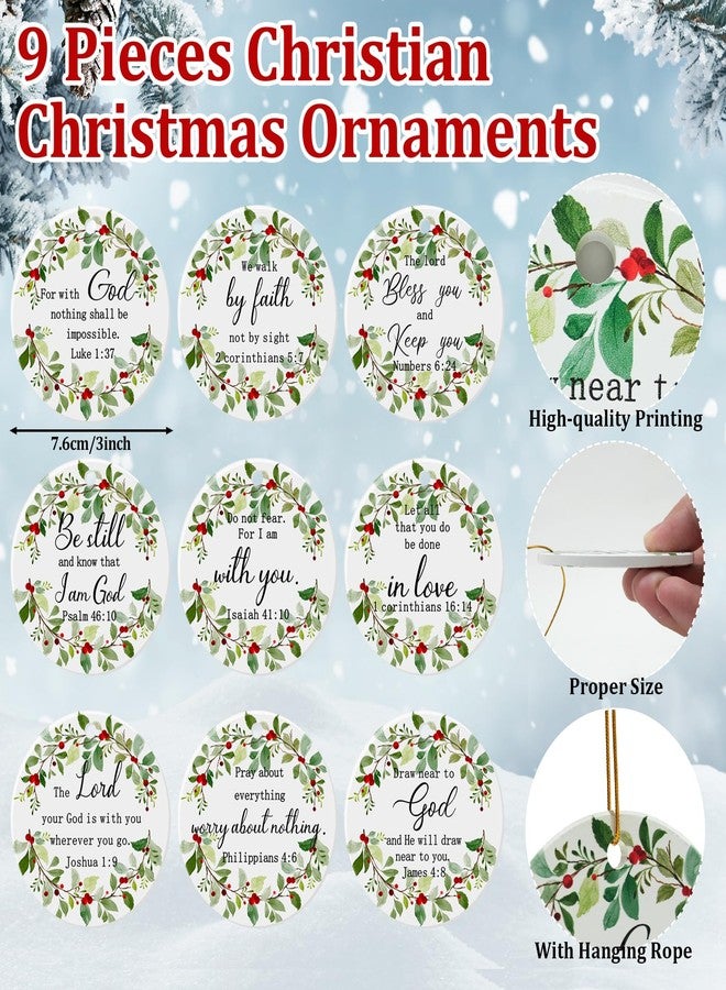 Hedeey 9 Pcs Christian Christmas Ornaments - Jesus, Bible Verse, Religious Ceramic Ornaments for Christmas Tree Home Decor Gifts - Image 2